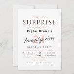 Invitation Elégante surprise moderne et classe 21e anniversai<br><div class="desc">Une invitation à l'anniversaire classique moderne comprend un script élégant et de la typographie avec les détails de votre fête dans joli rose vif,  noir et blanc,  simple et élégant,  Grande pour la fête du 21ème anniversaire ou tout autre âge, </div>