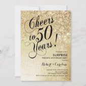 Invitation Élégante Surprise Or 50e Anniversaire (Devant)
