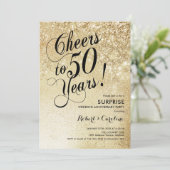 Invitation Élégante Surprise Or 50e Anniversaire (Debout devant)