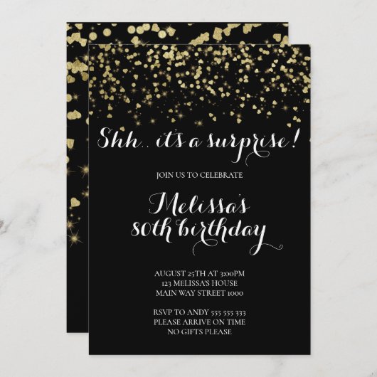 Invitation Elégante surprise Parties scintillant de fête d'an (Devant / Derrière)