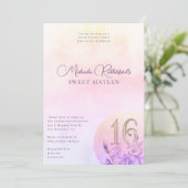 Invitation Élégante Sweet sixteen d'aquarelle rose (Debout devant)