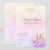 Invitation Élégante Sweet sixteen d'aquarelle rose (Devant / Derrière)
