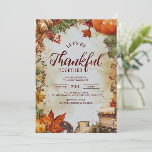 Invitation Elégante table de récolte Dîner d'action de grâces (Debout devant)