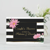 Invitation Elégante tache noire rose florale Couple Douche (Debout devant)