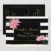 Invitation Elégante tache noire rose florale Couple Douche (Devant / Derrière)