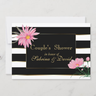 Invitation Elégante tache noire rose florale Couple Douche
