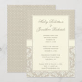 Invitation Elégante Tan Ivory Damask Réception Pois Seulement (Devant / Derrière)