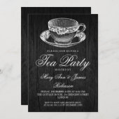 Invitation Elégante Tasse de Thé RUSTIQUE Vintage (Devant / Derrière)