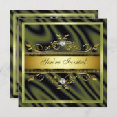 Invitation élégante Te de soie/satin de vert olive (Devant / Derrière)