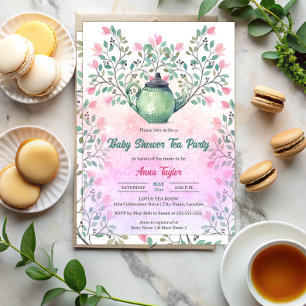 Invitation Elégante Tea Party Baby shower Tea Party Teapot Fl