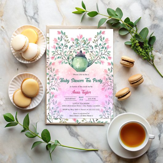 Invitation Elégante Tea Party Baby shower Tea Party Teapot Fl