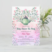 Invitation Elégante Tea Party Baby shower Tea Party Teapot Fl (Debout devant)