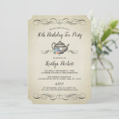 Invitation Elégante Tea Party Vintage | Anniversaire (Debout devant)