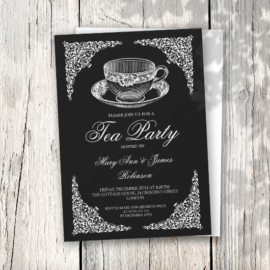 Invitation Elégante Tea Party Vintage Noir
