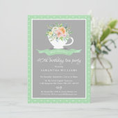 Invitation Elégante Teacup Floral Anniversaire Tea Party (Debout devant)