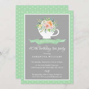 Invitation Elégante Teacup Floral Anniversaire Tea Party