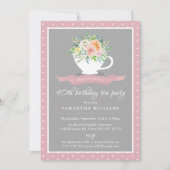 Invitation Elégante Teacup Floral Anniversaire Tea Party (Devant)
