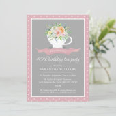 Invitation Elégante Teacup Floral Anniversaire Tea Party (Debout devant)