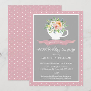 Invitation Elégante Teacup Floral Anniversaire Tea Party