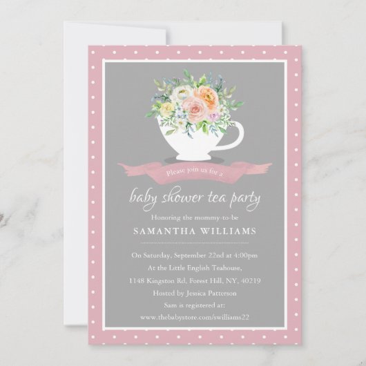 Invitation Elégante Teacup Floral Teacup Baby shower Tea Part (Devant)