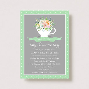 Invitation Elégante Teacup Floral Teacup Baby shower Tea Part