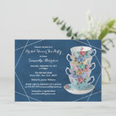 Invitation Elégante Teacups Fête des mariées Tea Party (Debout devant)