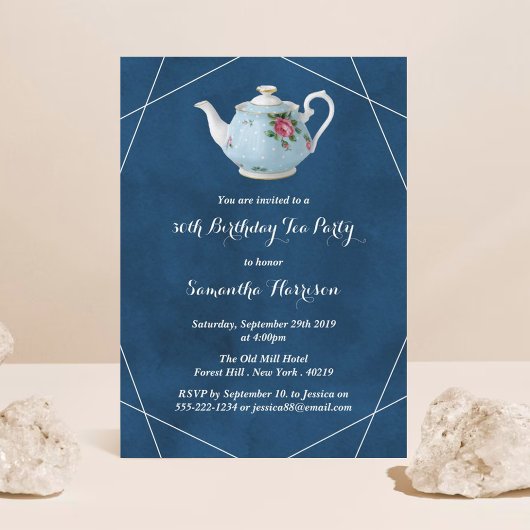 Invitation Elégante Teapot Anniversaire Tea Party