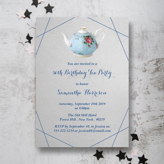 Invitation Elégante Teapot Anniversaire Tea Party