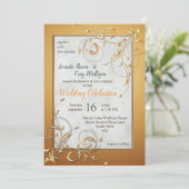 Invitation Elégante teinte d'or chaude et fleurs abrasives (Debout devant)