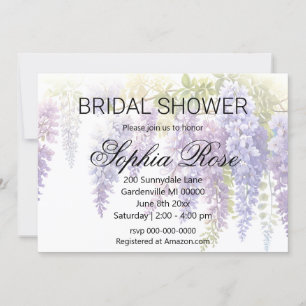 Invitation Elégante teinte pourpre glycine douche nuptiale