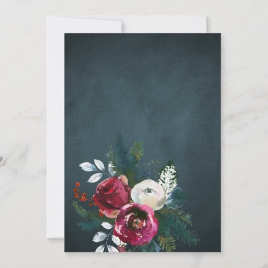 Invitation Elégante tendance rustique hiver couples fleuris d (Dos)