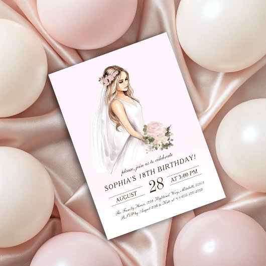 Invitation Élégante Tender Pink Princess 18e anniversaire
