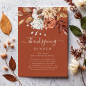 Invitation Élégante Terracotta Automne Floral Thanksgiving Dî