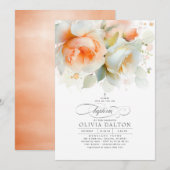 Invitation Élégante Terracotta douce Floral Boho Girls Baptêm (Devant / Derrière)