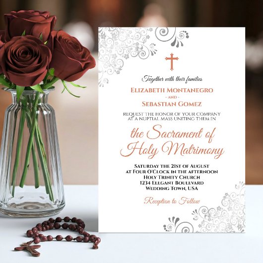 Invitation Élégante Terracotta & Grey Mariage catholique mode