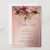 Invitation Elégante terre cuite marron automne fleurs anniver (Devant)