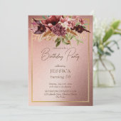 Invitation Elégante terre cuite marron automne fleurs anniver (Debout devant)