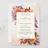 Invitation Élégante terre cuite orange violet fleurs modèle (Devant)