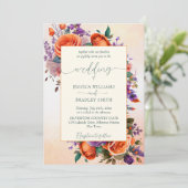 Invitation Élégante terre cuite orange violet fleurs modèle (Debout devant)