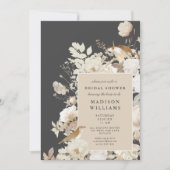 Invitation Elégante Terre Florale gris foncé Fête des mariées (Devant)