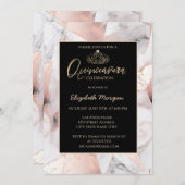 Invitation Elégante Tiara en or, Rose en marbre géométrique o (Devant / Derrière)