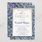 Invitation Elégante Tiara Or, Séquins Diamonds Quinceanera (Devant / Derrière)