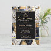 Invitation Elégante Tiare dorée moderne, Marbre géométrique n (Debout devant)