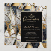 Invitation Elégante Tiare dorée moderne, Marbre géométrique n (Devant / Derrière)