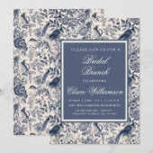 Invitation Elégante Toile Florale Bleue Fleurie Bridal Brunch (Devant / Derrière)