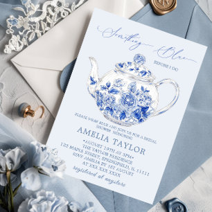 Invitation Élégante toile florale bleue pour la douche de la