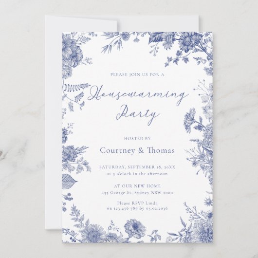 Invitation Elégante Toile Français Bleu toile (Devant)