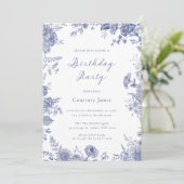 Invitation Elégante Toile Français Blue toile fête d'annivers (Debout devant)