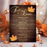 Invitation Elégante TOMBE dans LOVE Rustic Wood Mariage QR Co<br><div class="desc">Pour ce thème mariage de l'automne / automne, ces magnifiques cartes de modèle d'invitation en bois rustique et or sont faciles à éditer. FALL IN LOVE dans la topographie dorée design et or orangé feuille métallique donne à ces cartes une touche d'élégance supplémentaire. Back of card a faux coeur d'or...</div>