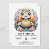 Invitation Elégante tortue marine Anniversaire (Devant / Derrière)
